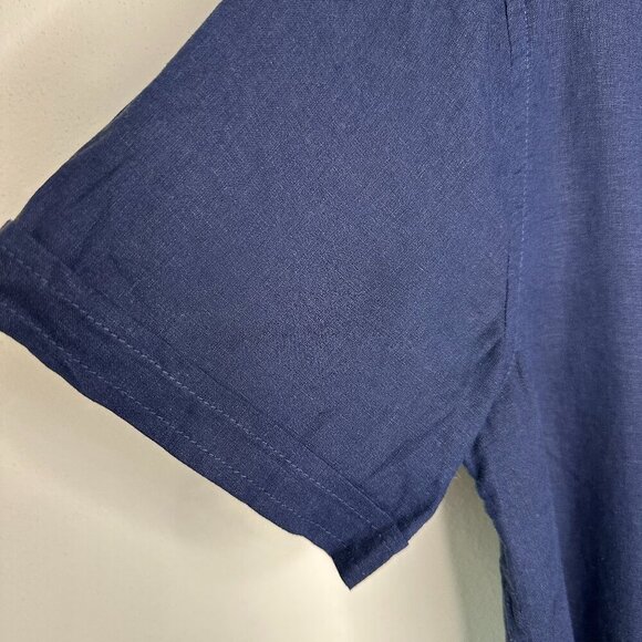 NWOT.Magaschoni Mens Linen Blend Woven Button Down Shirt Navy Blue Size Medium - Picture 5 of 11